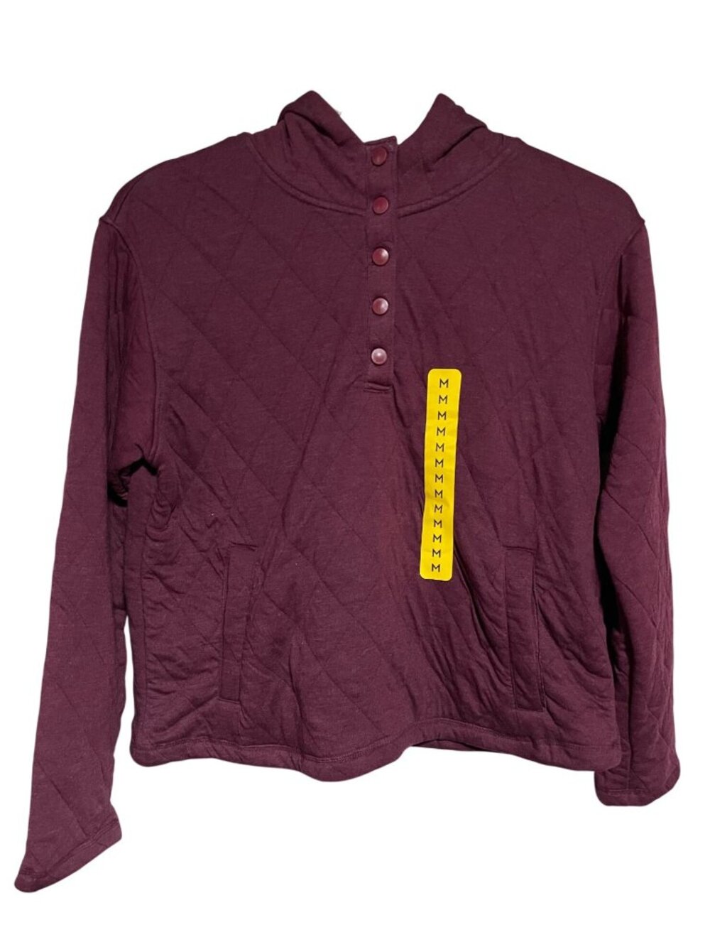 Lands End Quilted Pullover Womens M Burgundy Long Sleeve Casual Hoodie